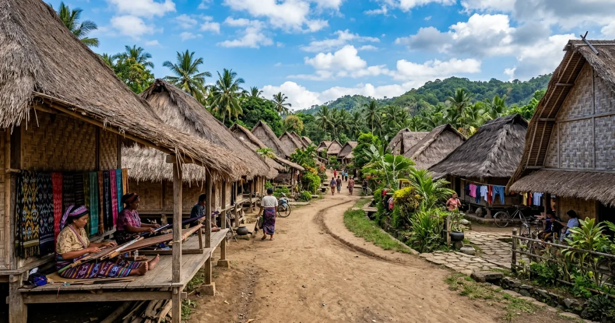Traditional Sasak houses and weavers in Sade Village, Lombok
