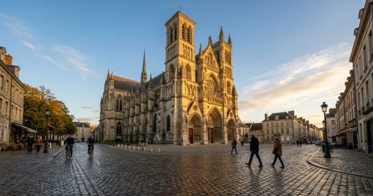 Saint-Remi District 9 Exterior view of the Basilique Saint-Remi in Reims during golden hour