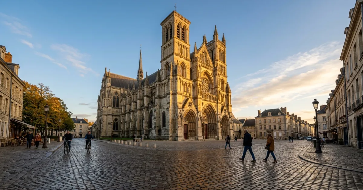 Travel Guides 6 Exterior view of the Basilique Saint-Remi in Reims during golden hour