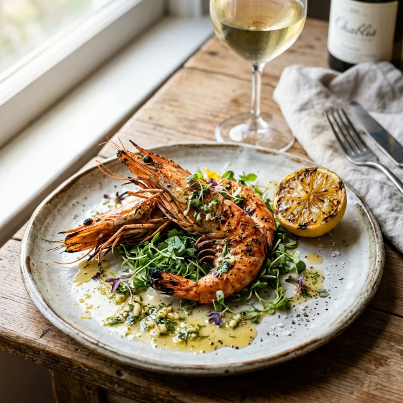 Grilled Santa Barbara Spot Prawns with garlic butter and lemon