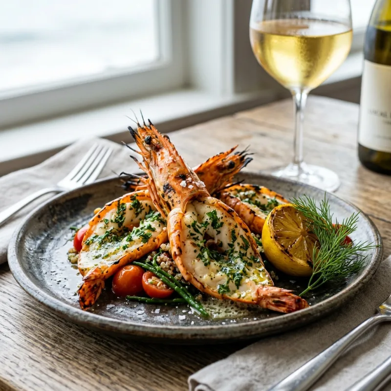 Grilled Santa Barbara Spot Prawns with lemon and herbs