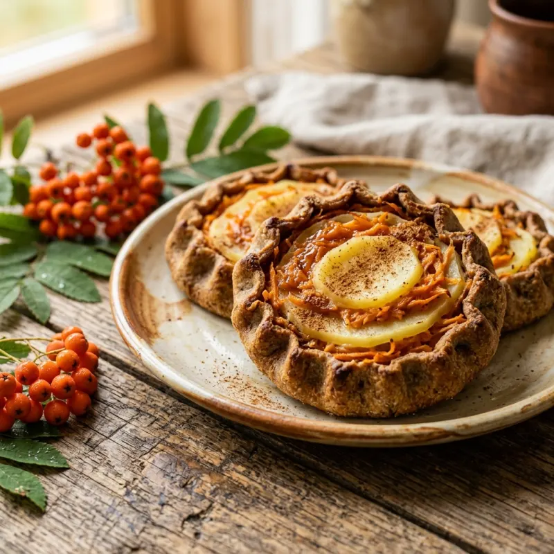 Authentic Latvian Sklandrausis pastry with rye crust and carrot-potato filling