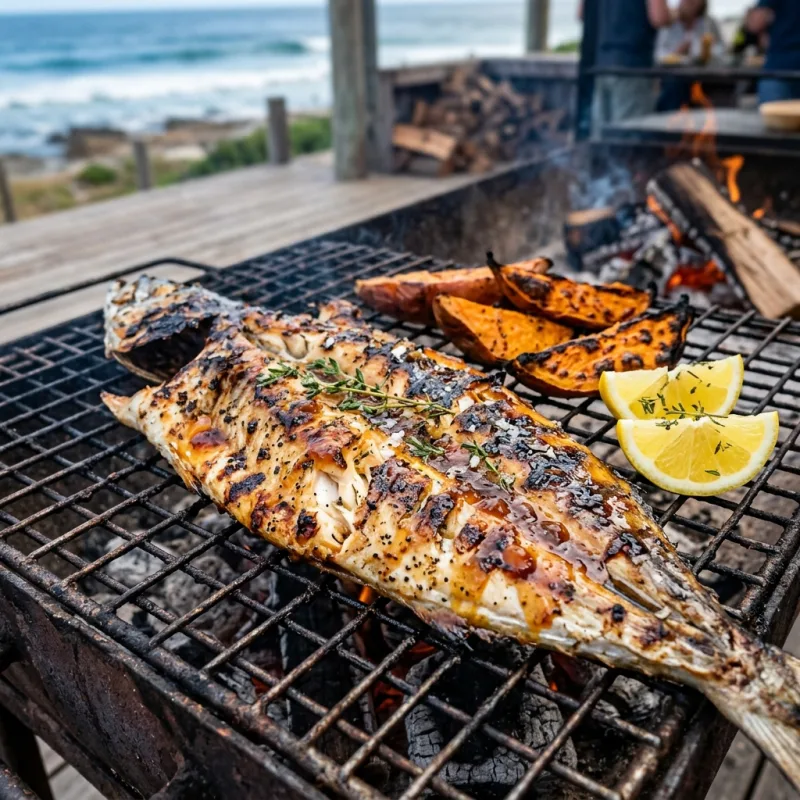 Grilled Snoek fish on a South African braai