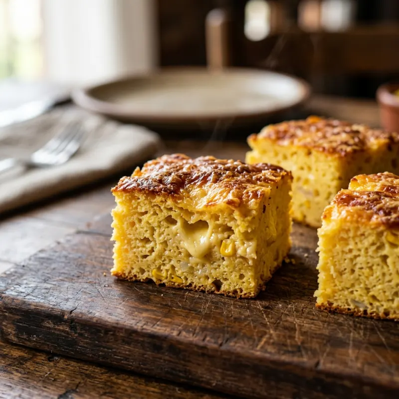 Slices of Sopa Paraguaya on a wooden board