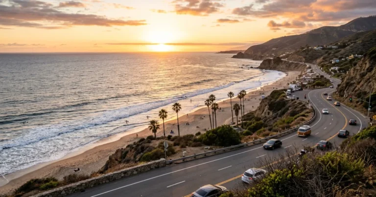 Southern California 4 Southern California coastal highway overlooking the Pacific Ocean at sunset