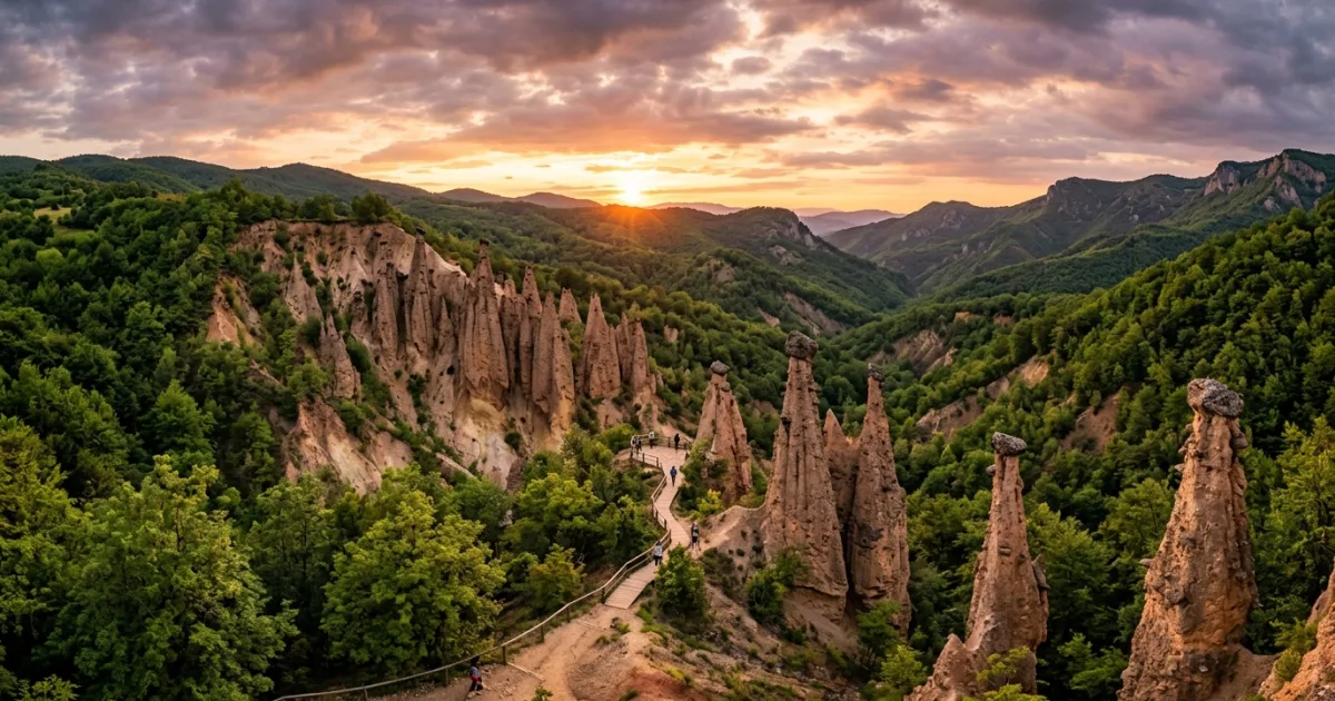 Panoramic view of the rock towers at Devil's Town in Southern Serbia