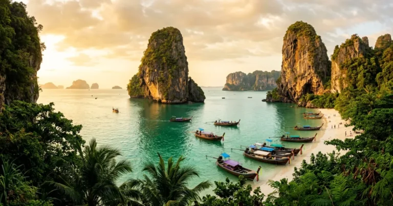 Southern Thailand 4 Panoramic view of limestone cliffs and emerald waters in Southern Thailand