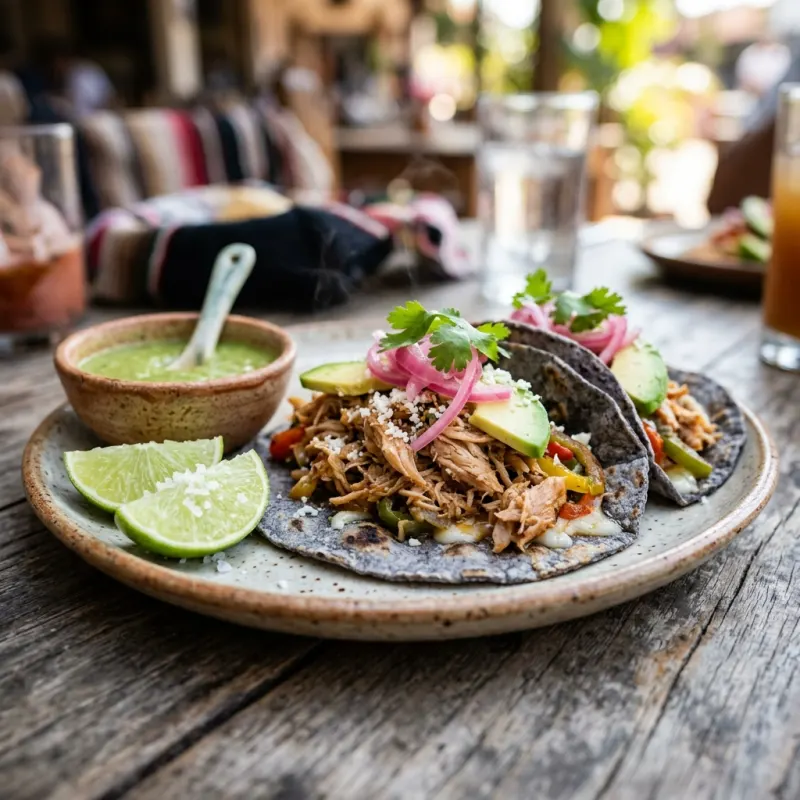 Authentic Baja smoked marlin tacos served on handmade corn tortillas with avocado and lime