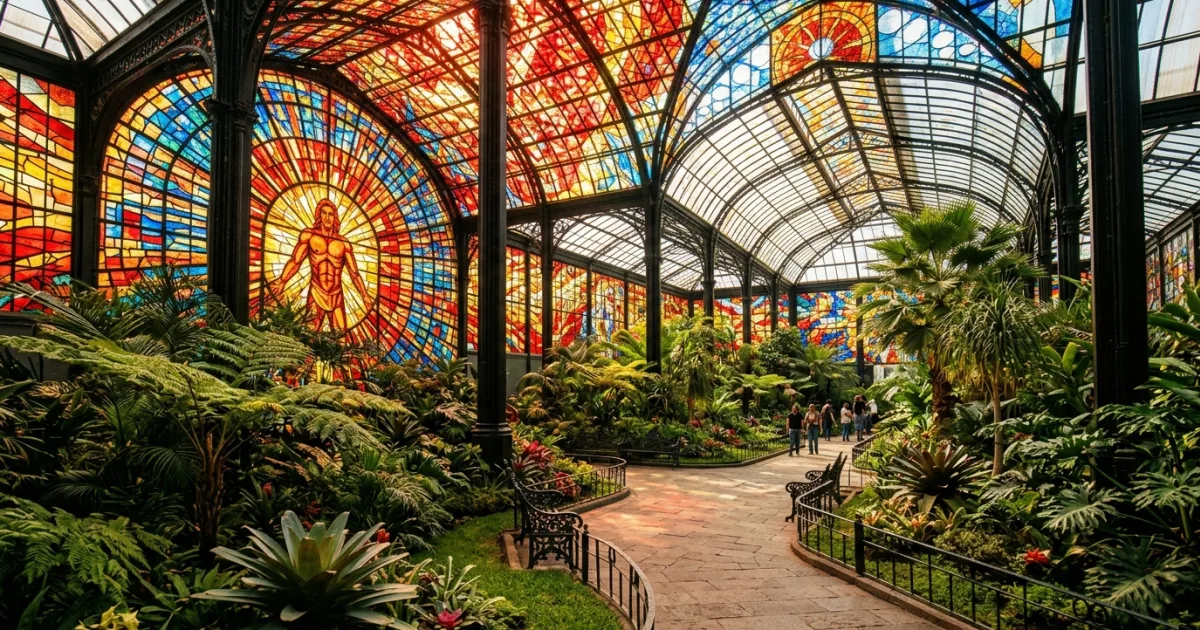 Cosmovitral Botanical Garden stained glass interior in Toluca Mexico