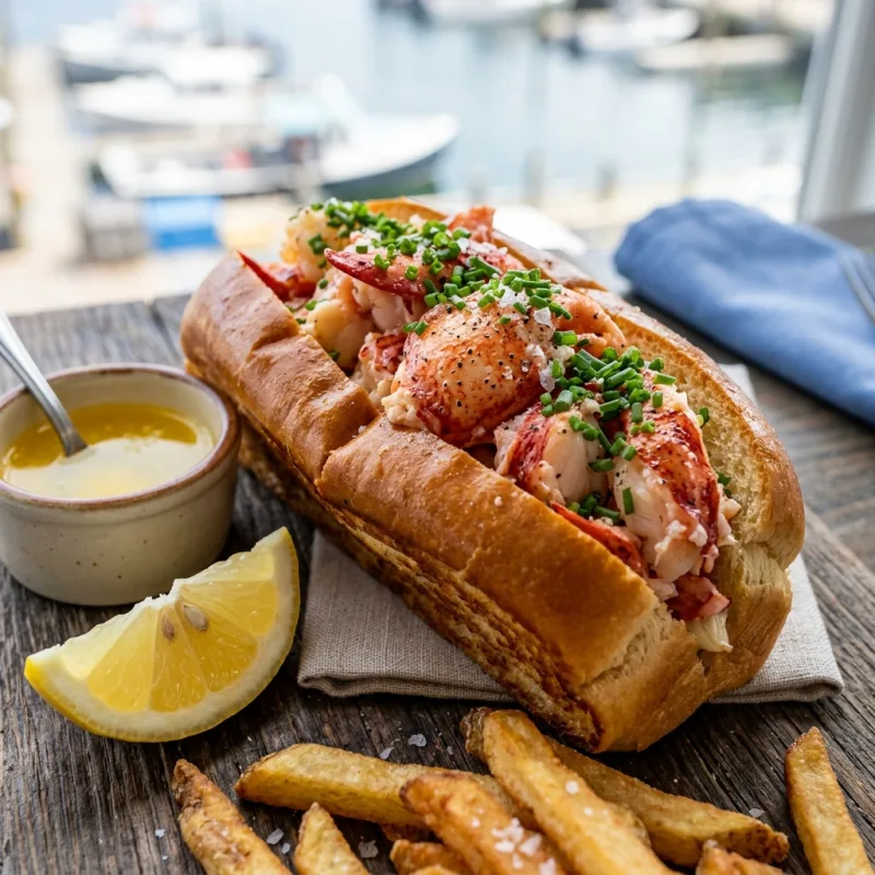 Authentic Shediac lobster roll packed with fresh Atlantic lobster meat on a toasted brioche bun