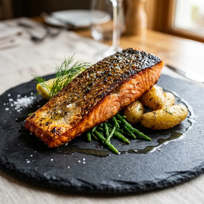Fresh pan-seared wild Bristol Bay sockeye salmon fillet