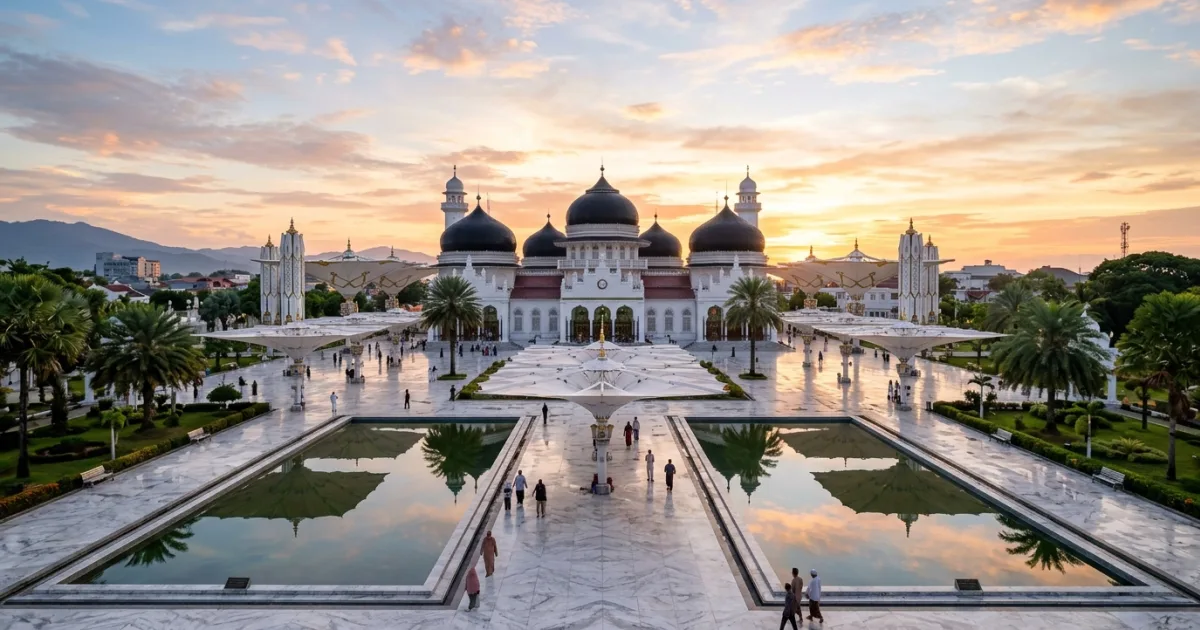 Baiturrahman Grand Mosque courtyard in Banda Aceh Sumatra