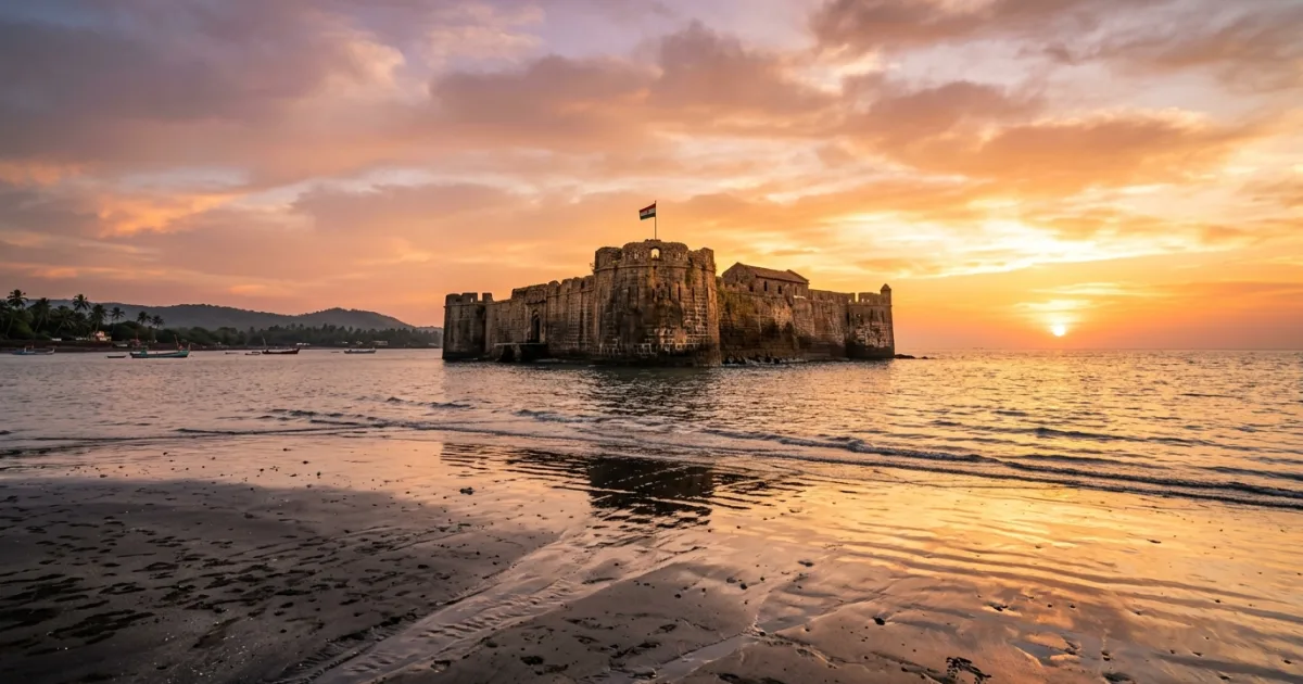 Panoramic view of Kolaba Sea Fort in Alibaug at sunset