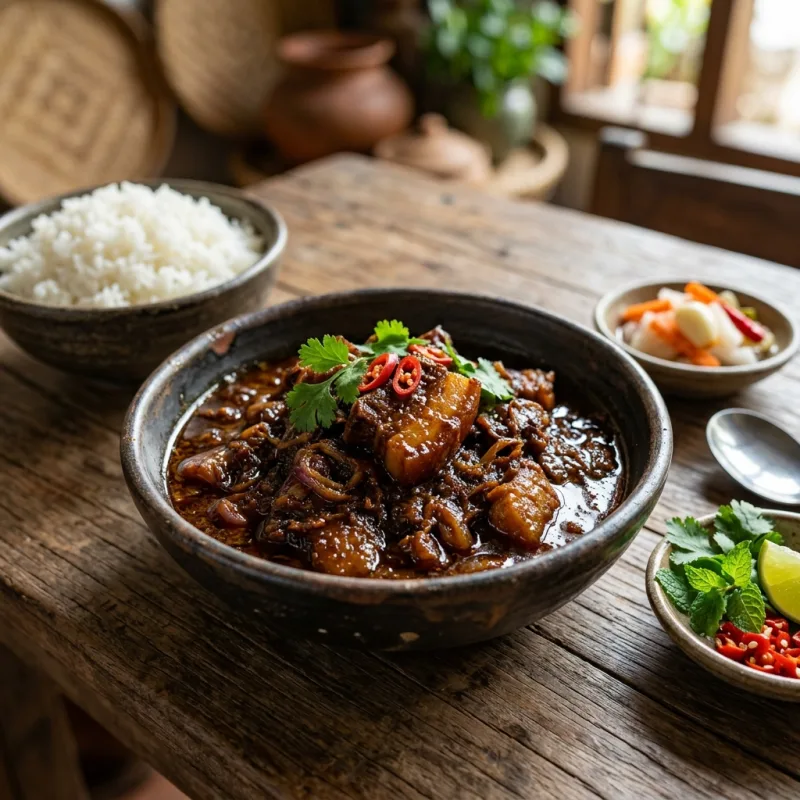 Bagan Ponye Gyi fermented bean paste pork curry served with rice