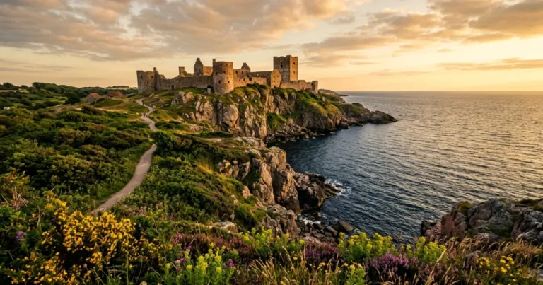 Bornholm 7 Panoramic view of Hammershus castle ruins and granite cliffs on Bornholm Denmark