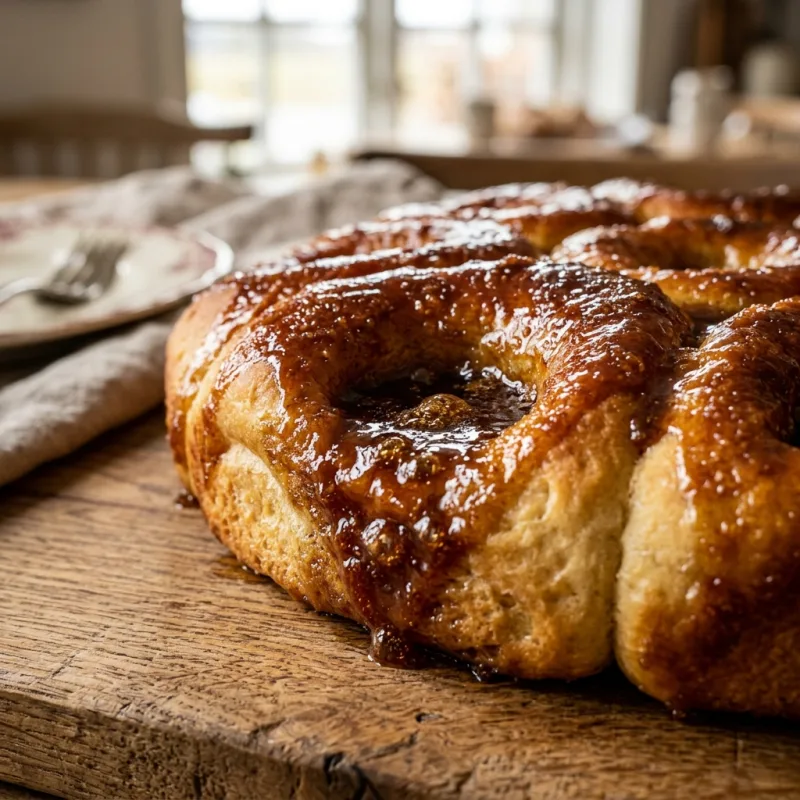 Authentic Danish Brunsviger cake with caramelized brown sugar glaze