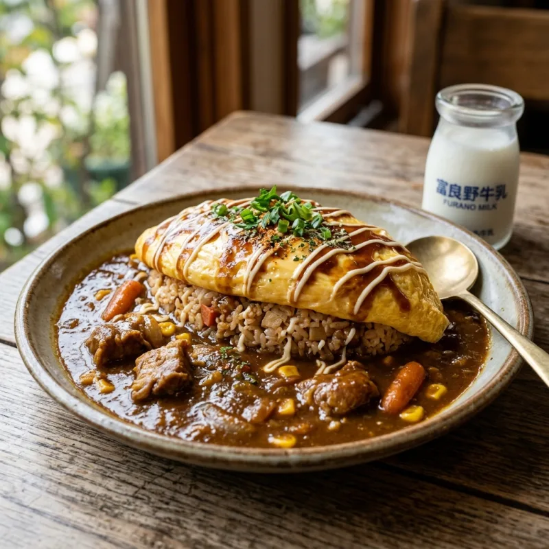 Authentic Furano curry omurice with farm fresh vegetables