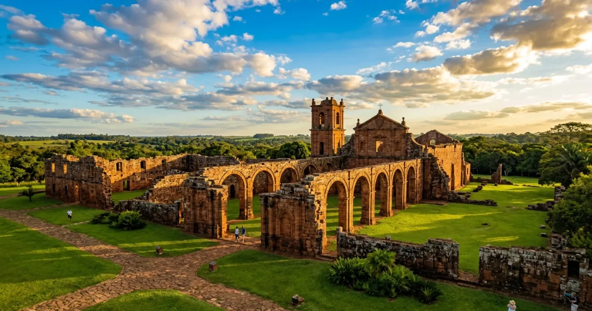 Panoramic view of the Jesuit Mission ruins of Trinidad in Itapua Department Paraguay