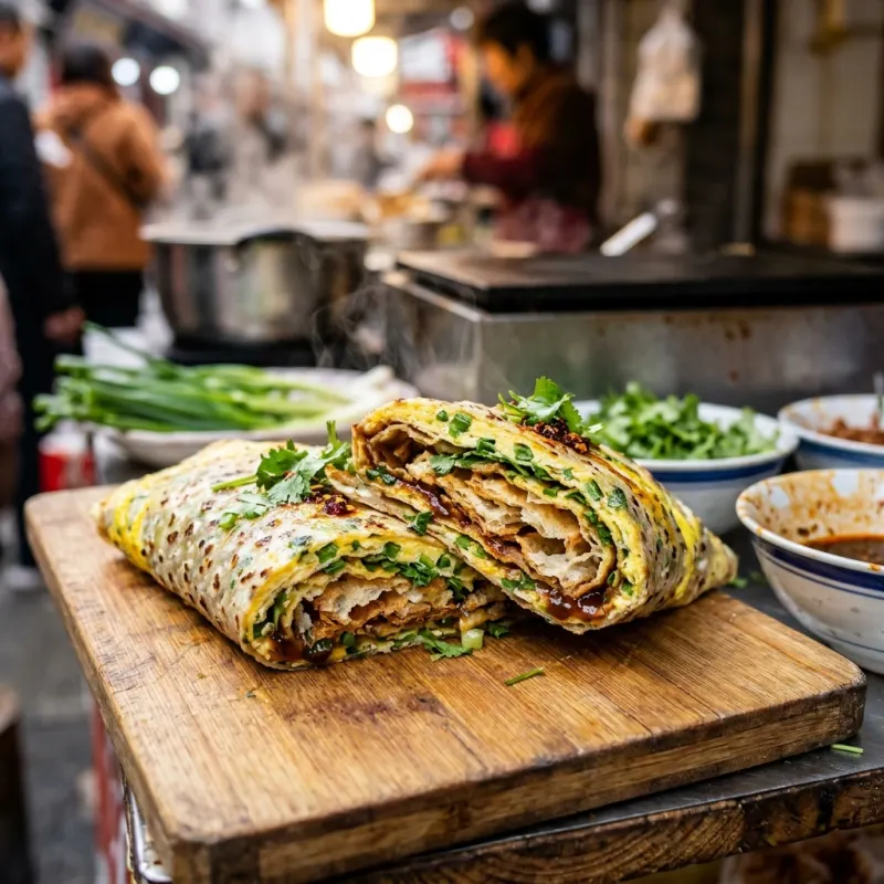 Tianjin Jianbing Guozi savory breakfast crepe