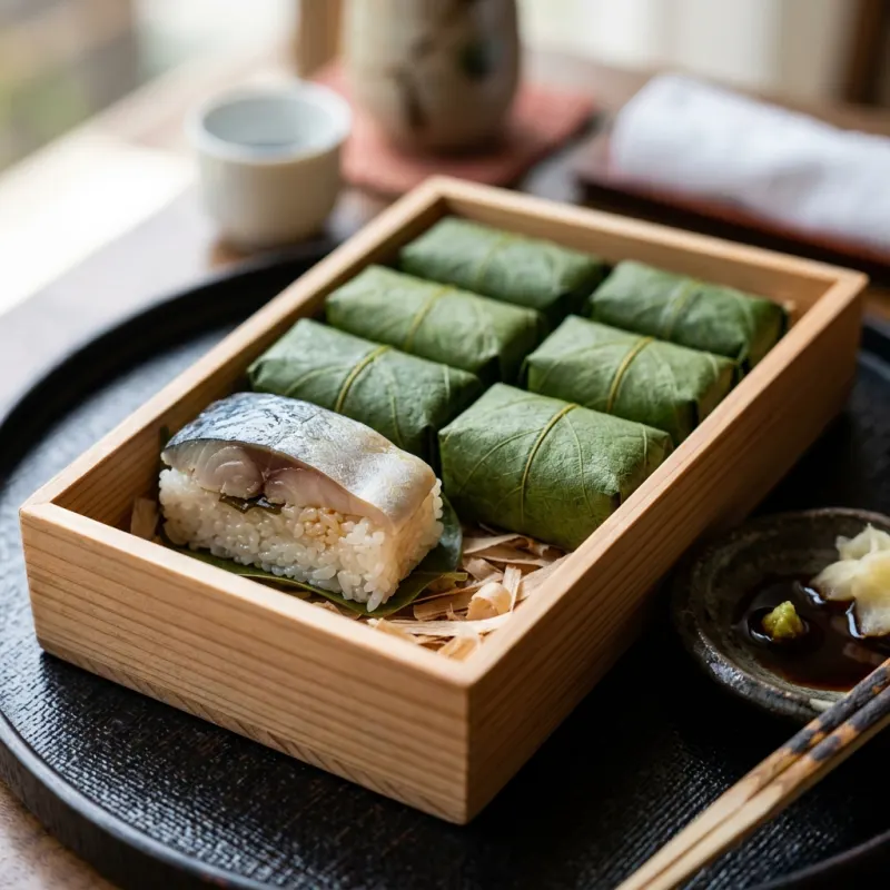 Kaki no Ha Zushi persimmon leaf wrapped sushi in Nara Japan