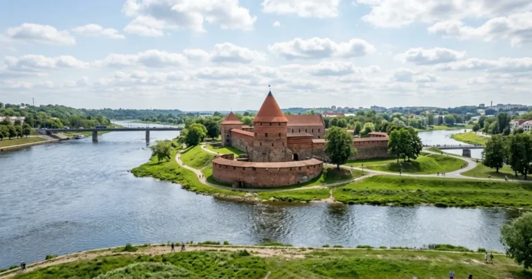 Kaunas 8 Kaunas Castle red-brick fortress under a blue sky in Kaunas, Lithuania