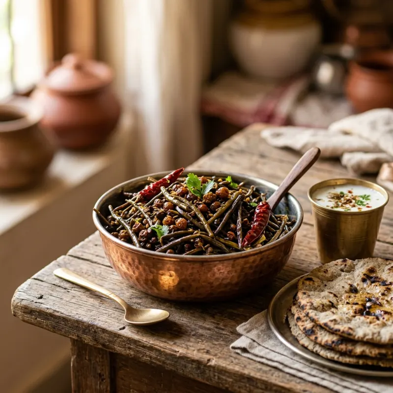 Ker Sangri traditional Rajasthani dry curry with bajra roti