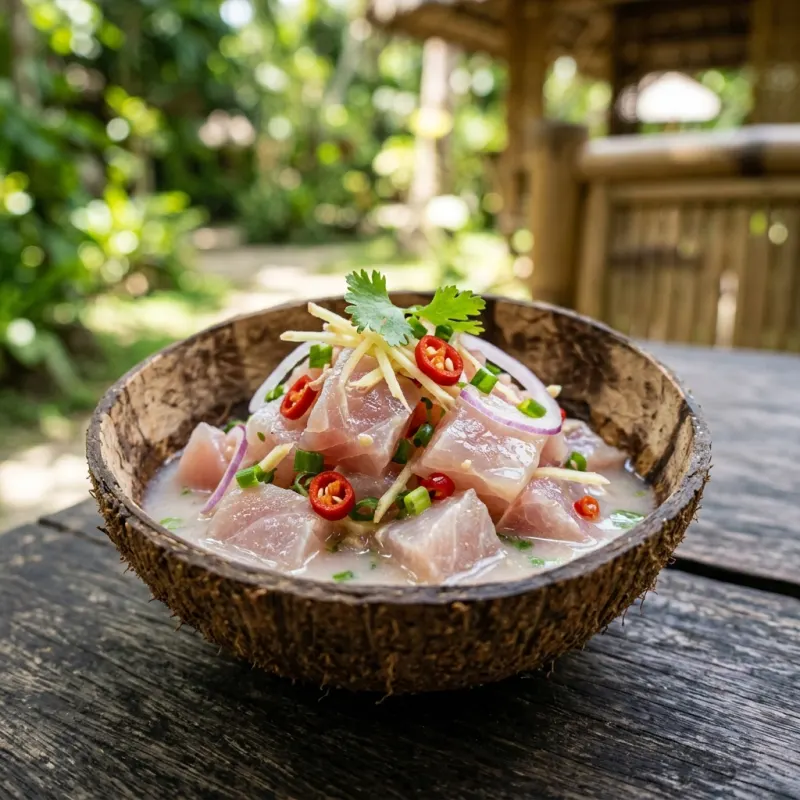 Kinilaw de Bohol fresh seafood ceviche with coconut milk and chilies