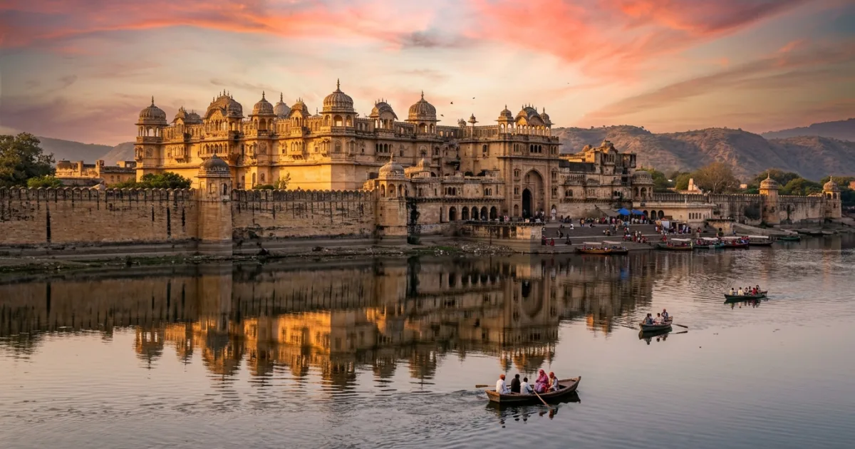 Panoramice view of Kota Garh City Palace beside the Chambal River in Kota Rajasthan