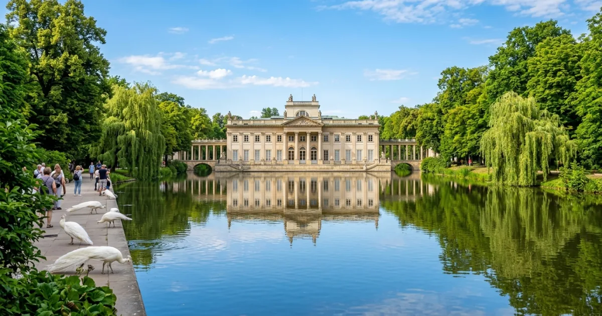 Palace on the Isle reflected in the lake at Lazienki Park in Warsaw