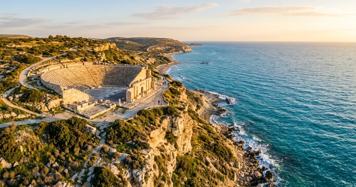 Ancient Greco-Roman amphitheater of Kourion overlooking the Mediterranean Sea in the Limassol Region