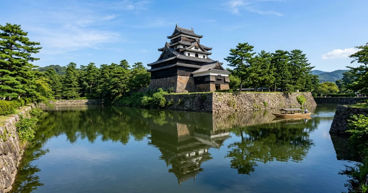 Travel Guides 10 Panoramic view of Matsue Castle and surrounding moat in Matsue Japan