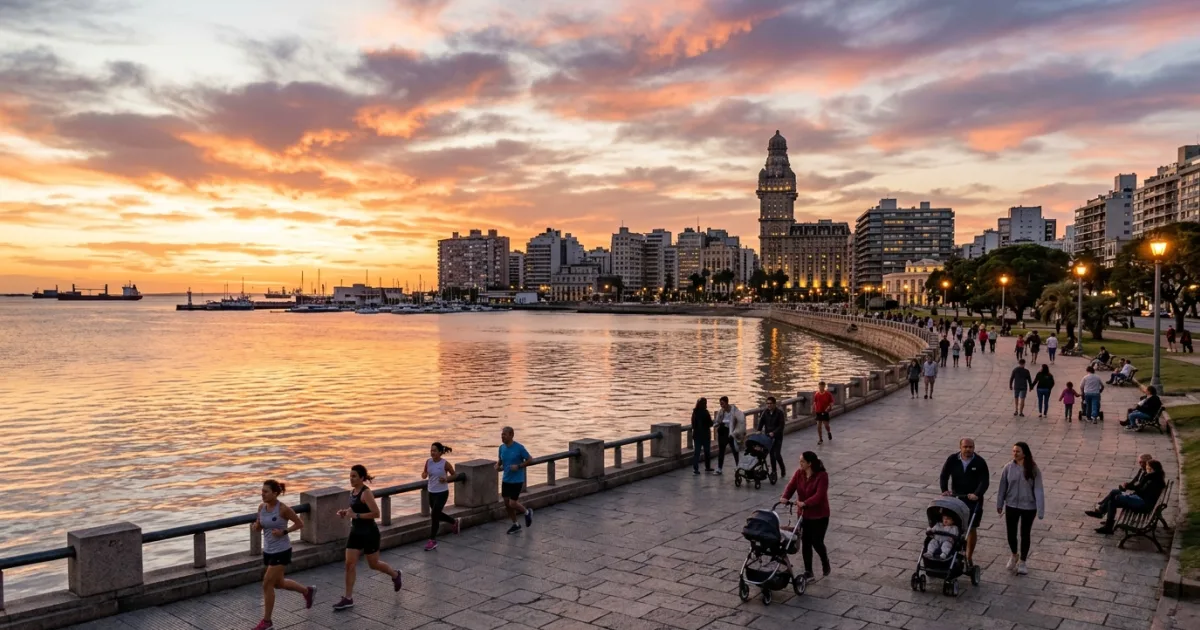 Travel Guides 10 Scenic panoramic view of Montevideo Department coastline and Rambla at sunset