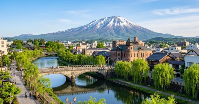 Morioka 8 Panoramic view of Morioka city with Nakatsu River and Mount Iwate in the background