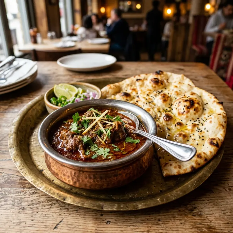 Authentic Aurangabadi Naan Qalia curry served with tandoor naan