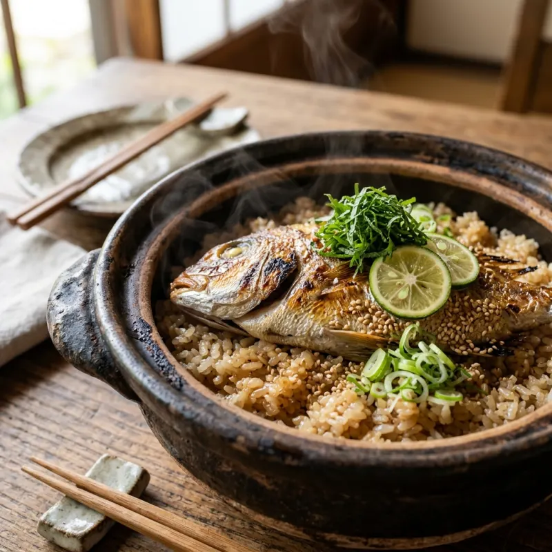 Naruto Tai Meshi sea bream rice in traditional earthenware pot