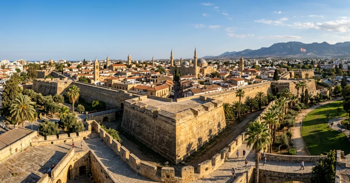 Panoramic view of the historic Venetian walls and old town of Nicosia Cyprus