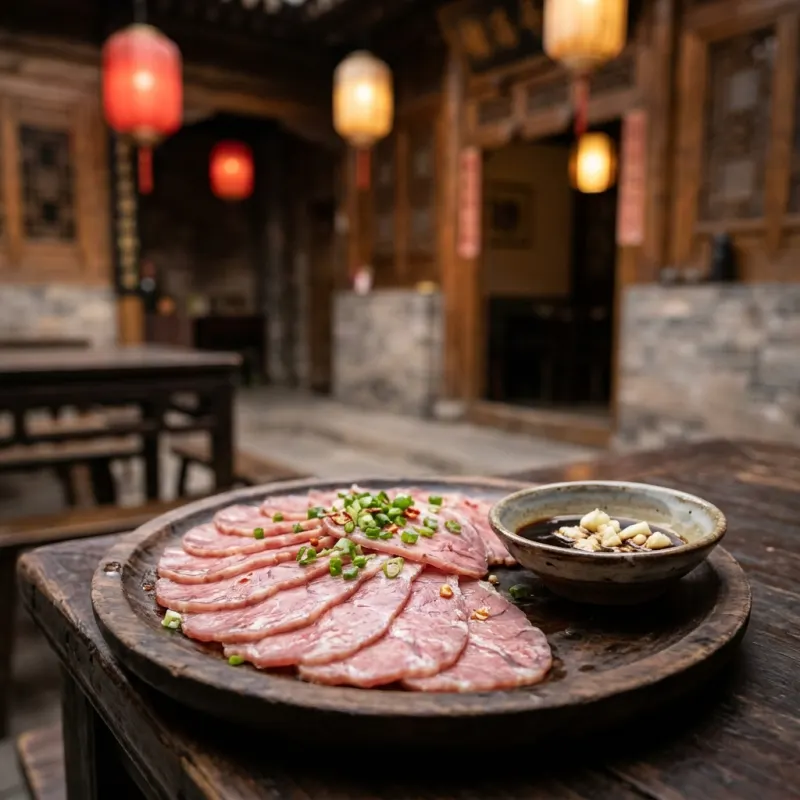 Thinly sliced traditional Pingyao cured beef served with dark Shanxi aged vinegar
