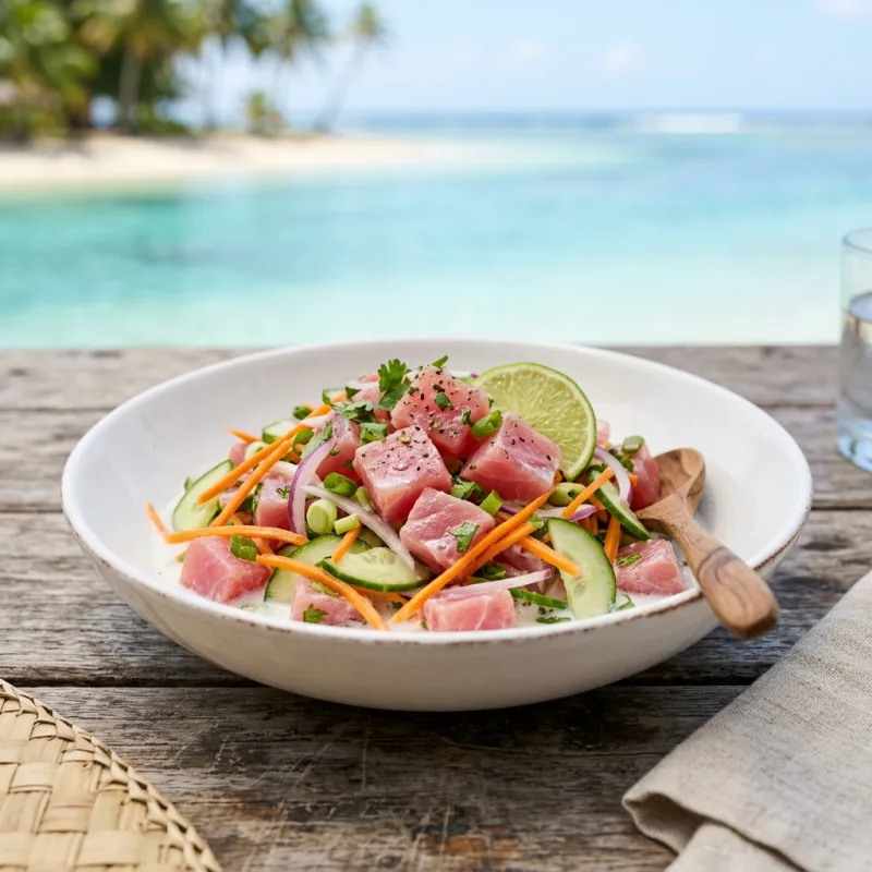 Poisson Cru au Lait de Coco served fresh in French Polynesia