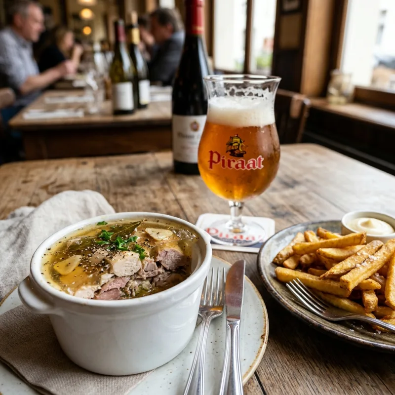 Authentic Flemish Potjevleesch terrine with fries in Dunkirk