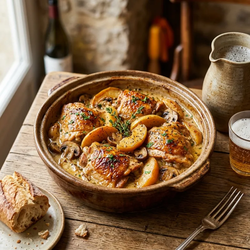 Authentic Poulet Vallée d'Auge chicken cooked in cream and cider