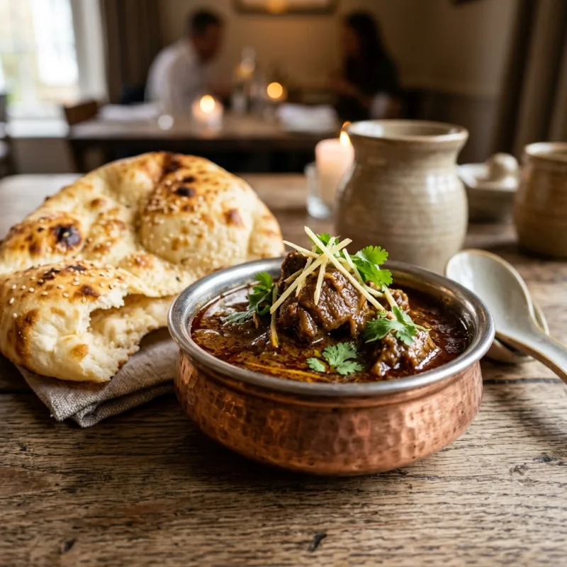 Authentic Rampuri Taar Korma lamb curry with fresh flatbread