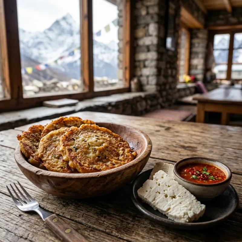 Authentic Nepalese Tamang Rigi Kur potato pancake with fresh Himalayan yak cheese