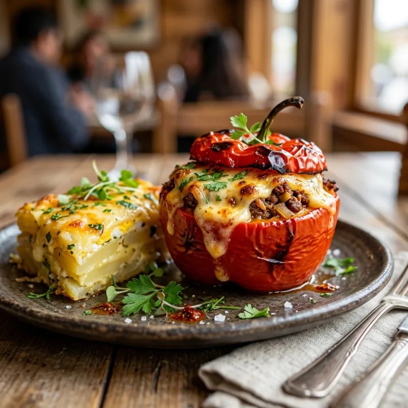 Authentic Peruvian Rocoto Relleno stuffed pepper with melted Andean cheese