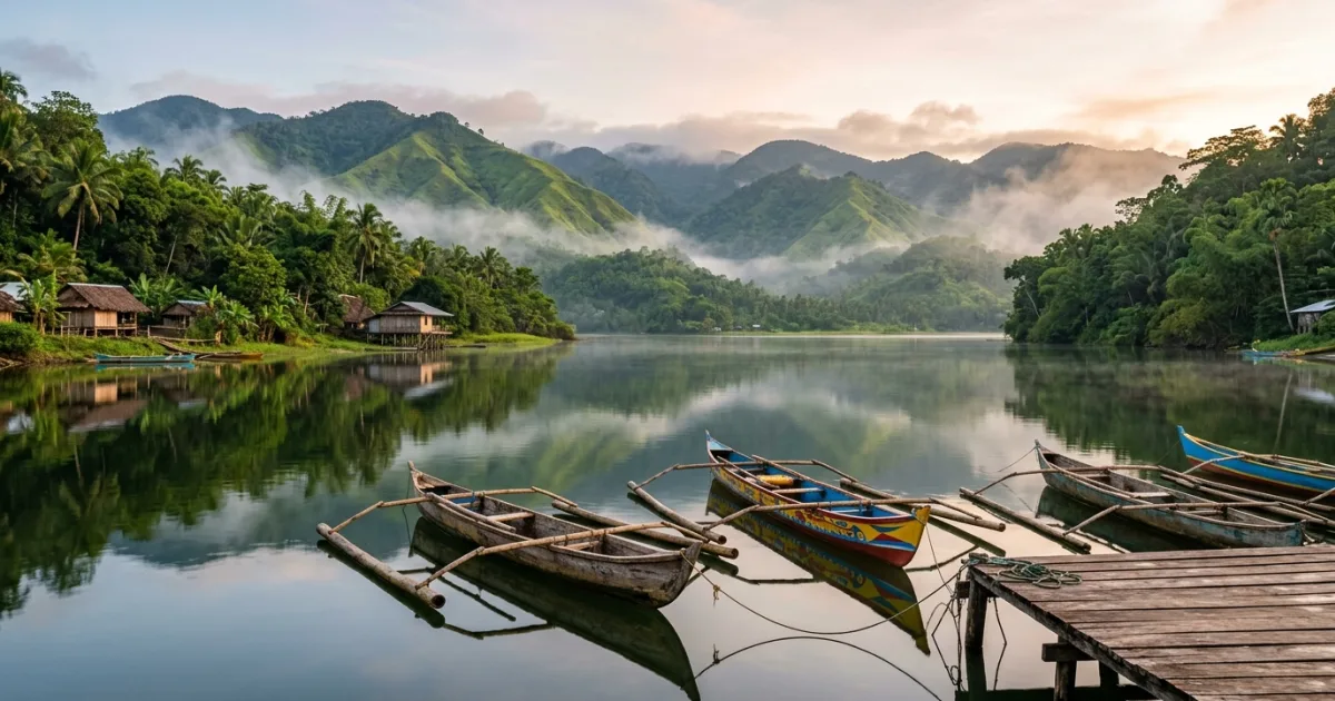 Misty morning over Lake Sebu in Soccsksargen, South Cotabato, Philippines