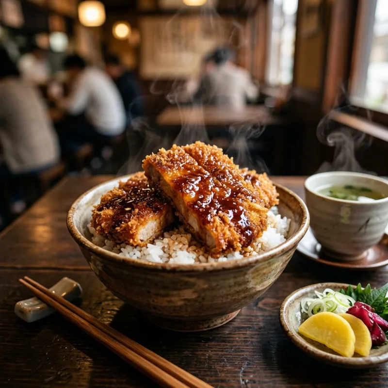 Authentic Niigata Tare-Katsu Don with crispy pork cutlets over rice