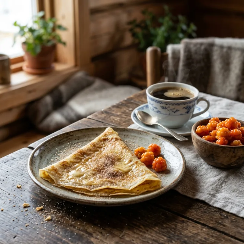 Authentic Norwegian Telemarkskling pastry served on a rustic wooden plate