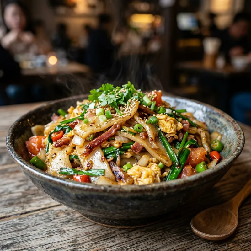 Tengchong Dajiujia fried ersi rice cakes with ham and vegetables