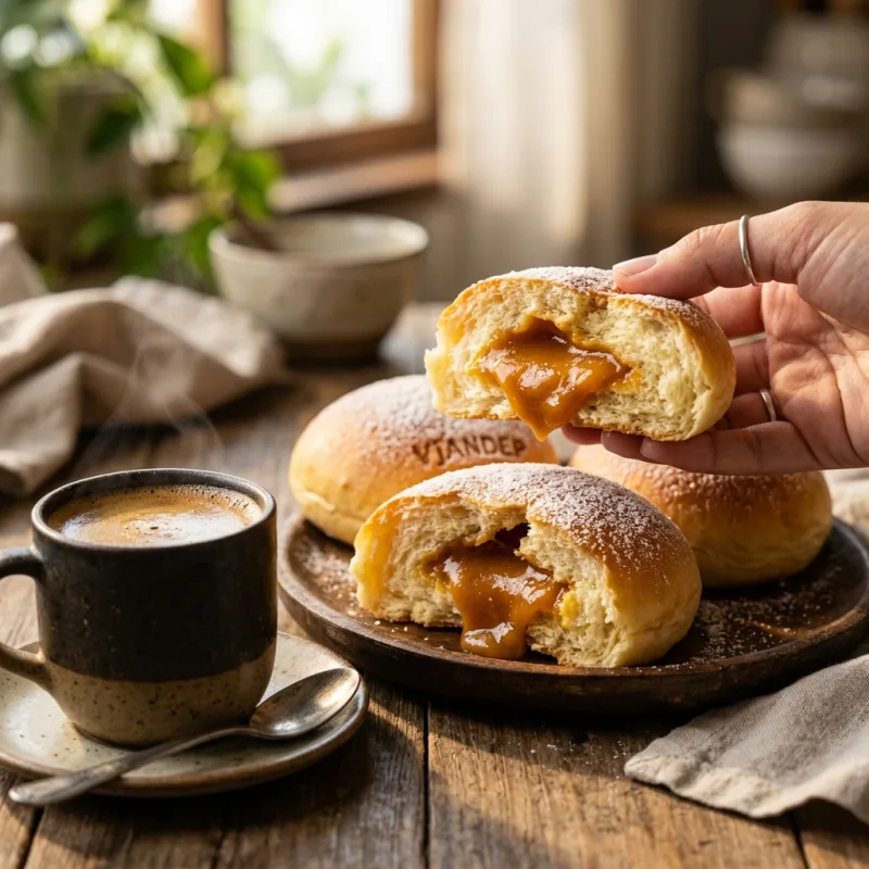 Golden Filipino pastel buns filled with warm yema caramel custard